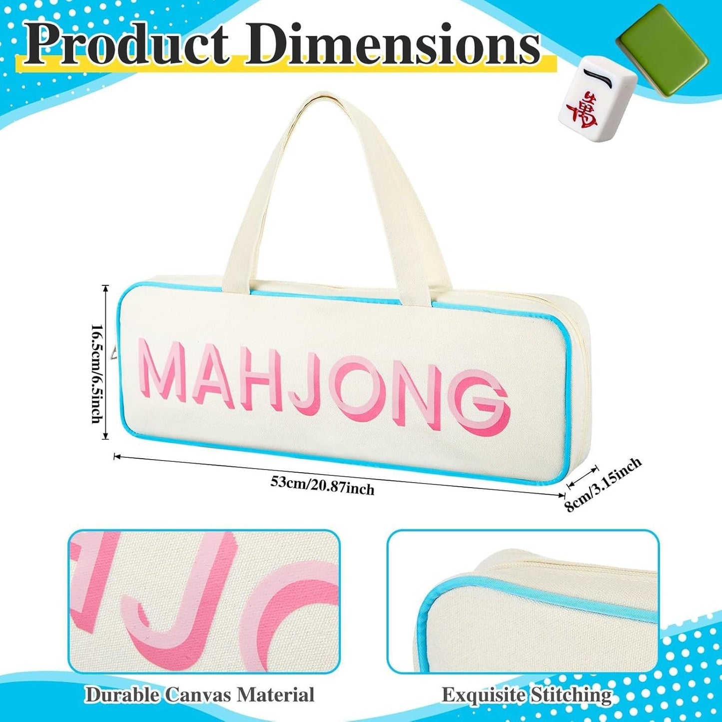 Mahjong Tile Storage Bag – Oxford Fabric Portable Game Set Organizer with Tassel Design