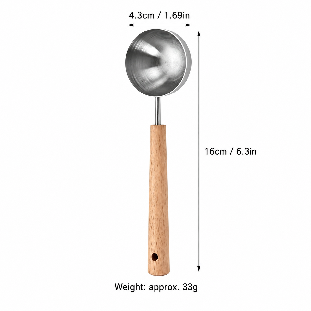 Stainless Steel Measuring Spoon with Wooden Handle, Multipurpose Kitchen Scoop for Coffee, Baking, Flour, Milk Powder, and Cereal