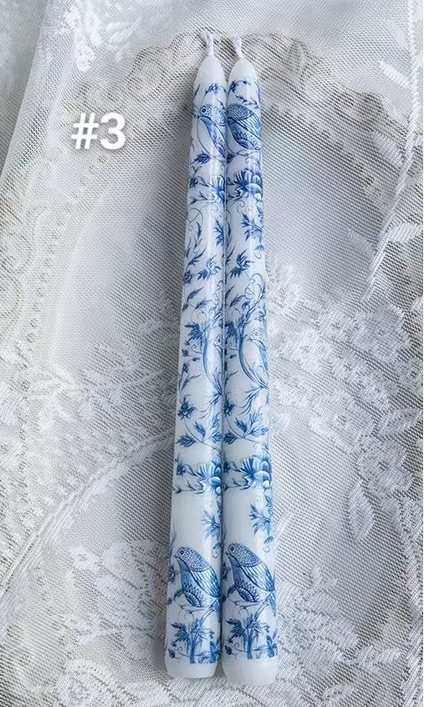 25cm Blue & White Porcelain Taper Candles – Set of 2