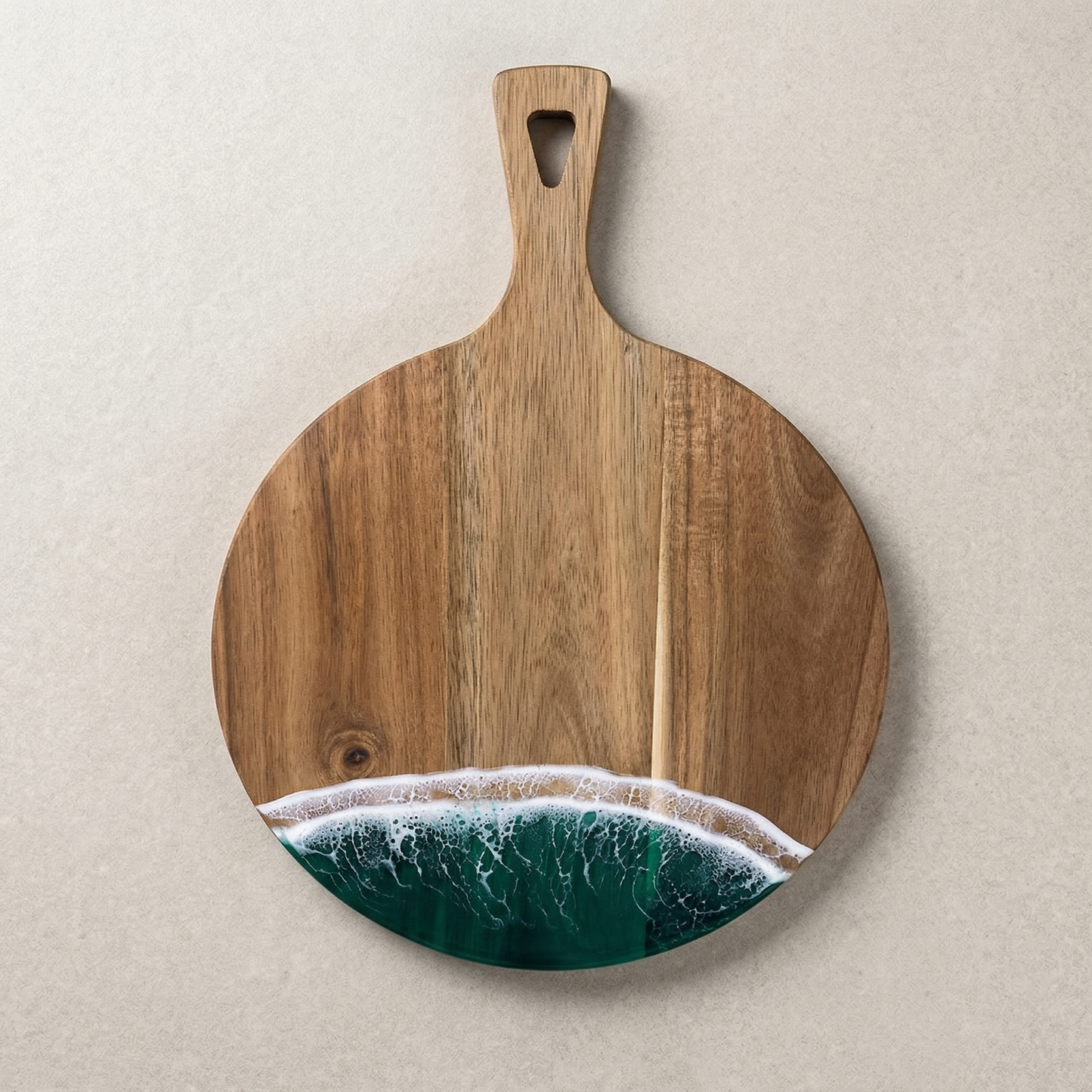 Irregular Paddle Shape Green Ocean Resin Serving Board Epoxy Decorative Kitchen Charcuterie Board