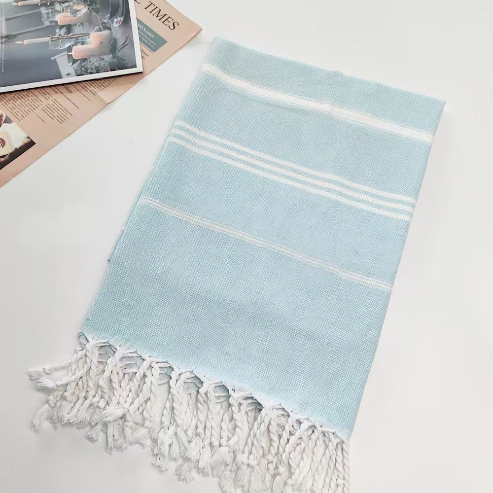 Striped Cotton Beach Towel With Tassels Large Absorbent Turkish Style Picnic Throw 1x1.8m