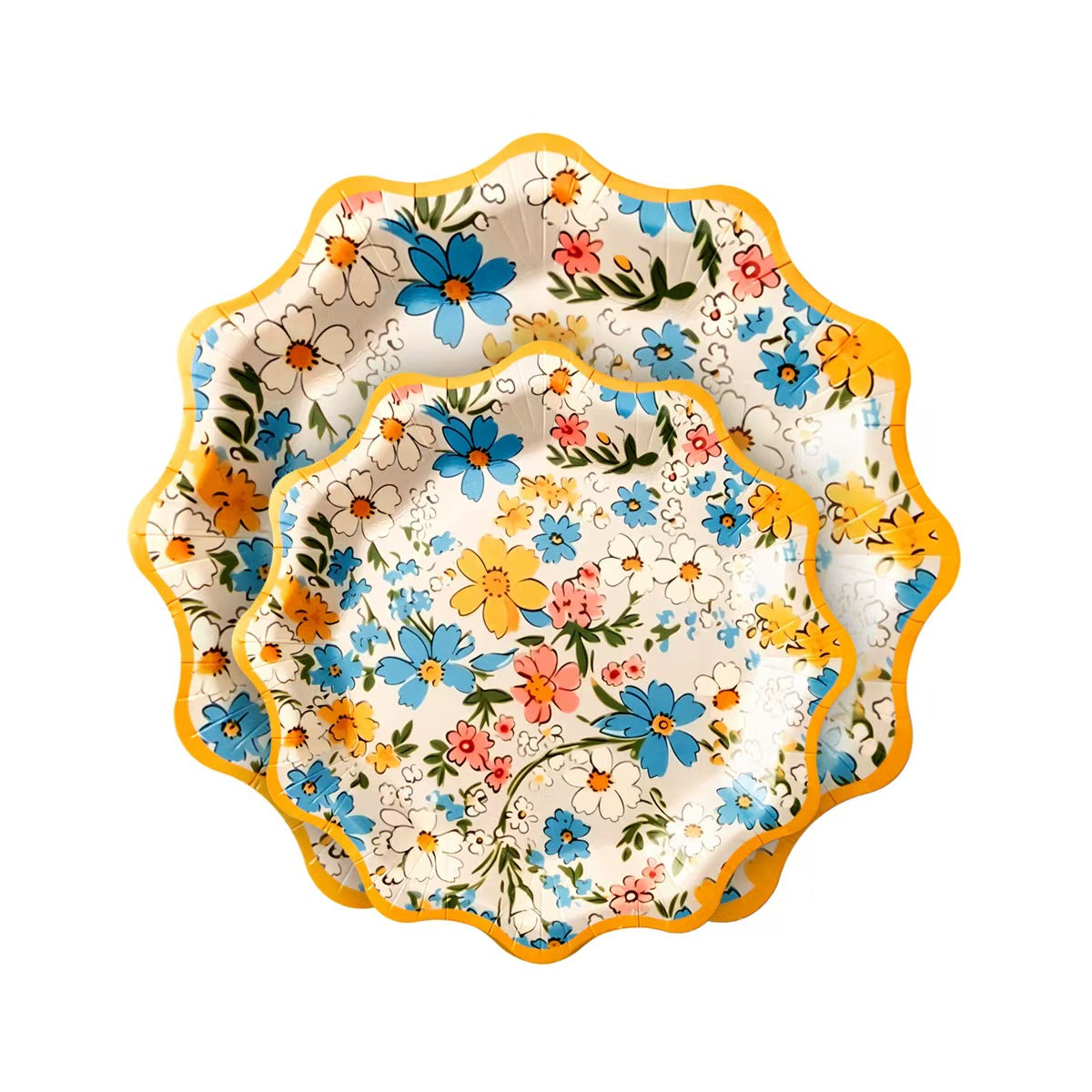Scalloped Paper Party Plates Disposable 12-Sided Festive Tableware