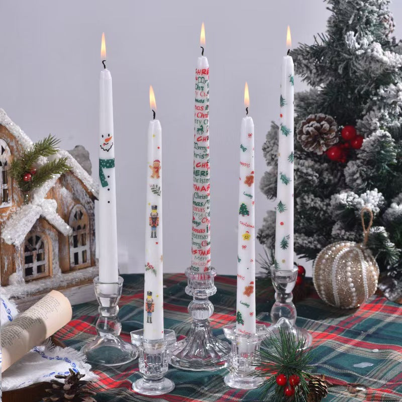 25cm Christmas Printed Taper Candles – Set of 2