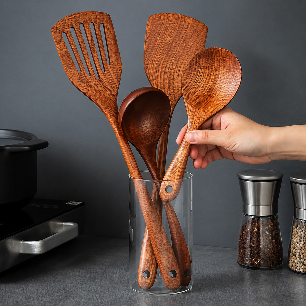 Wooden Slotted Spatula – Long Handle Non-Scratch Cooking Turner for Frying, Stir-Fry, Wok, Pan, Kitchen & Restaurant Use