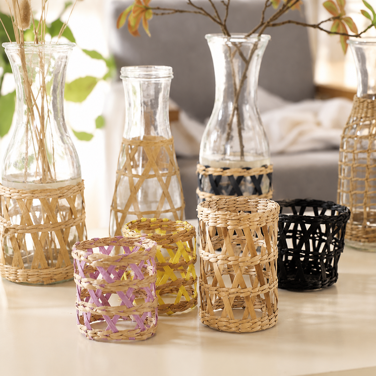 Handwoven Vase Cover – Natural Wicker Decorative Vase Sleeve