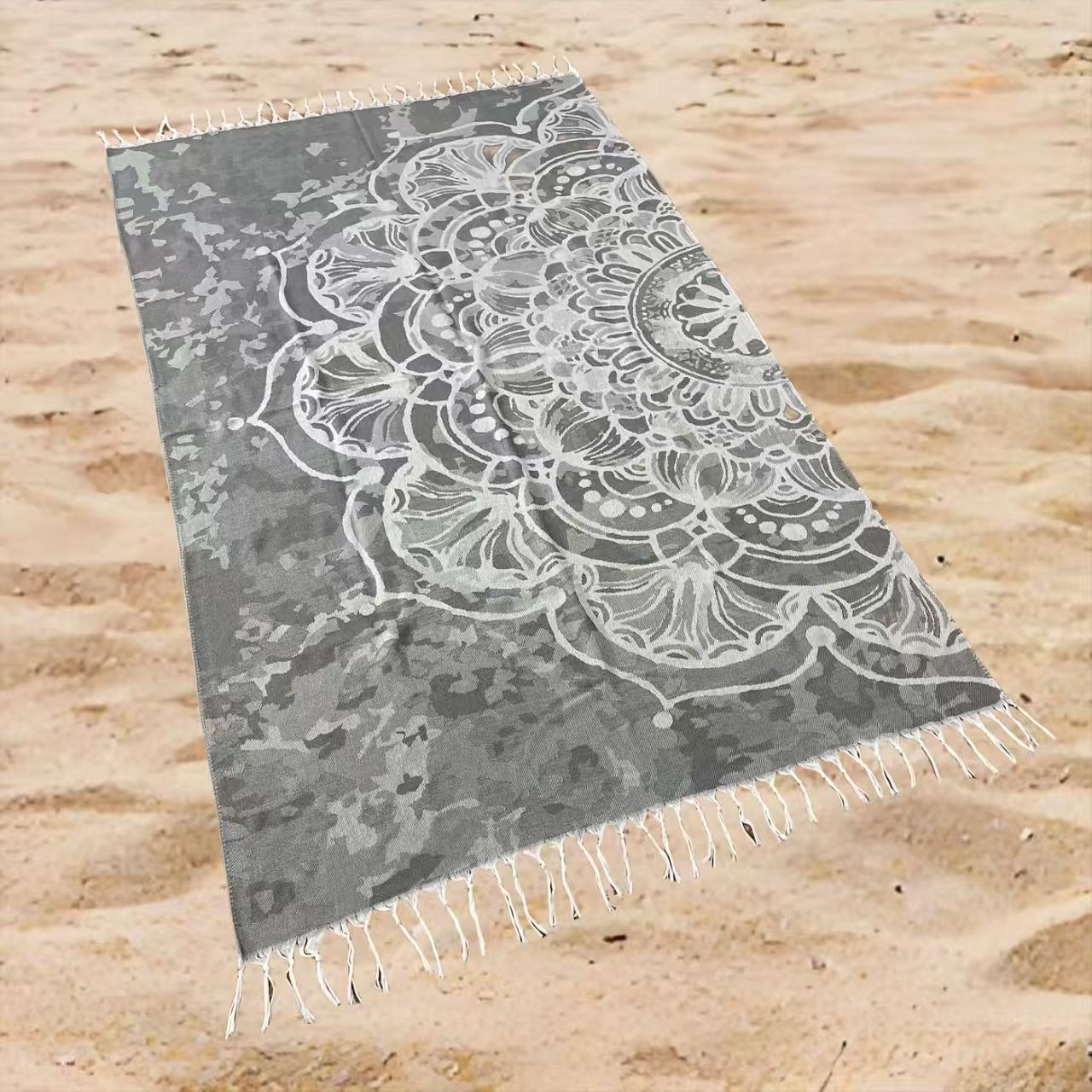Oversized Floral Beach Towel Rectangular Boho Flower Print Quick-Dry Absorbent Shawl Summer Beach Wrap Travel Blanket with Fringe Trim