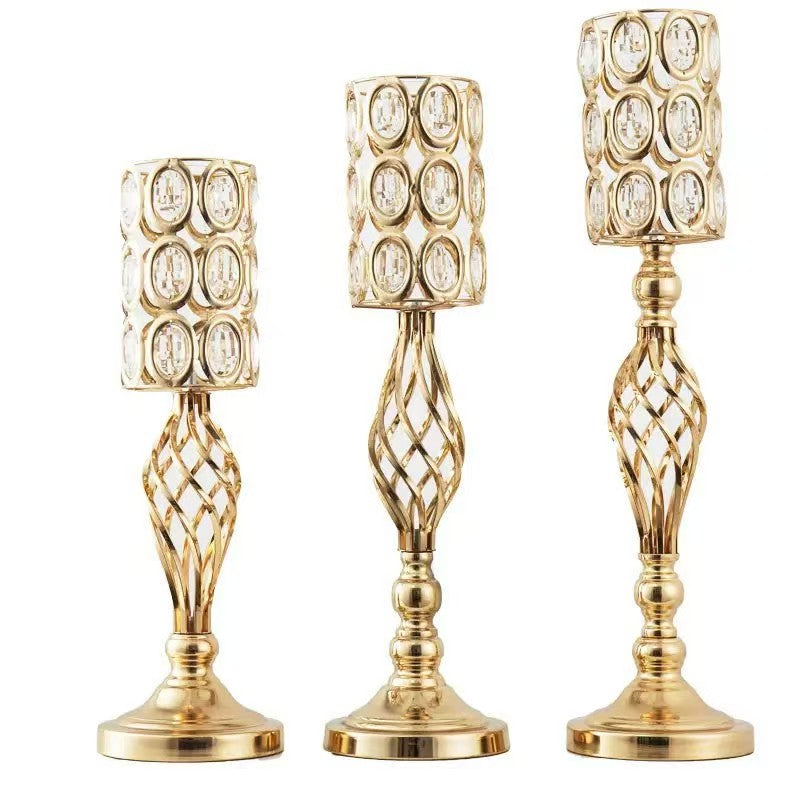 Heavy Duty Exquisite Twisted Crystal Iron Candleholder, Luxury Decorative Home Accent