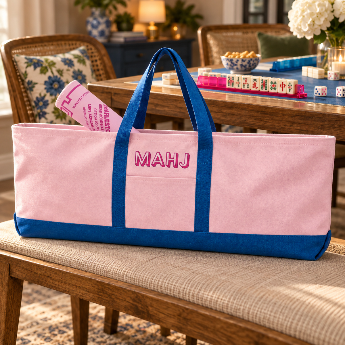 Canvas Mahjong Mat Carrying Bag – Large Capacity Game Set Storage Tote