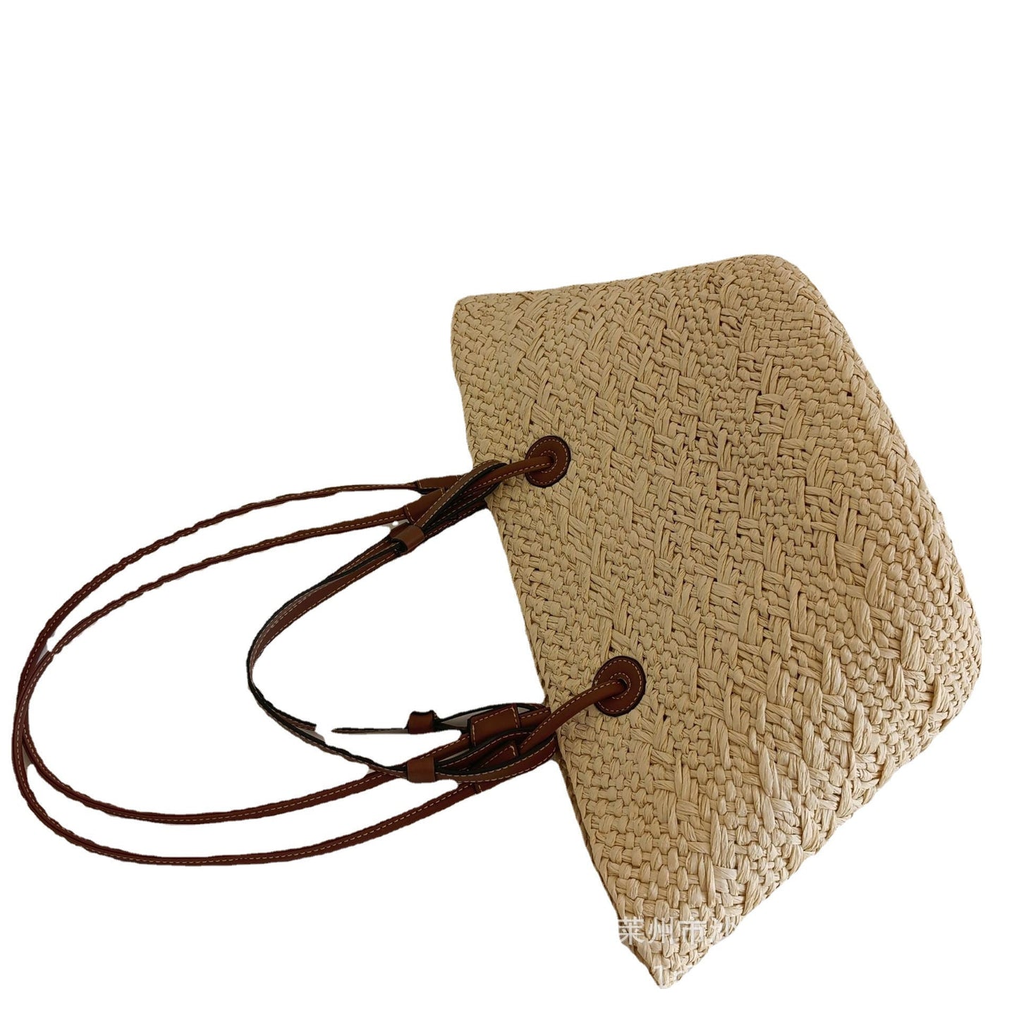 Large Woven Straw Tote Bag – Chinese Inspired Plaid Design Handbag for Summer Travel & Daily Use