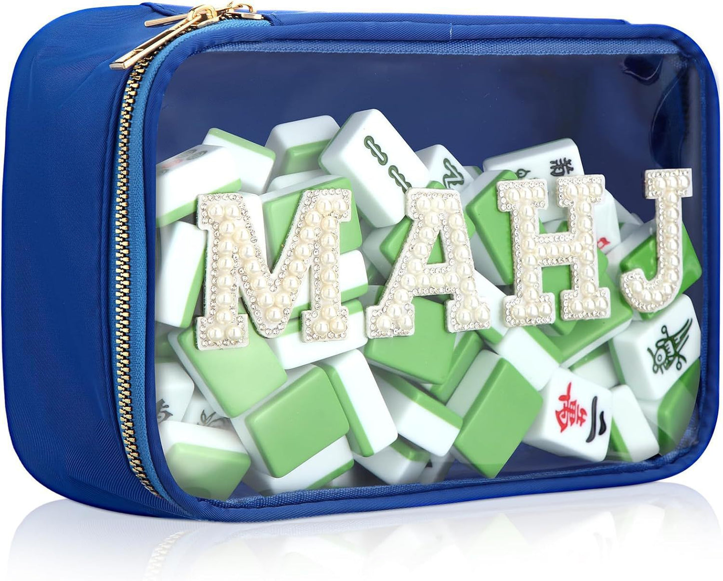 Large Mahjong Storage Bag – Waterproof PVC Travel Organizer with Letter Design for Mahjong Sets & Accessories