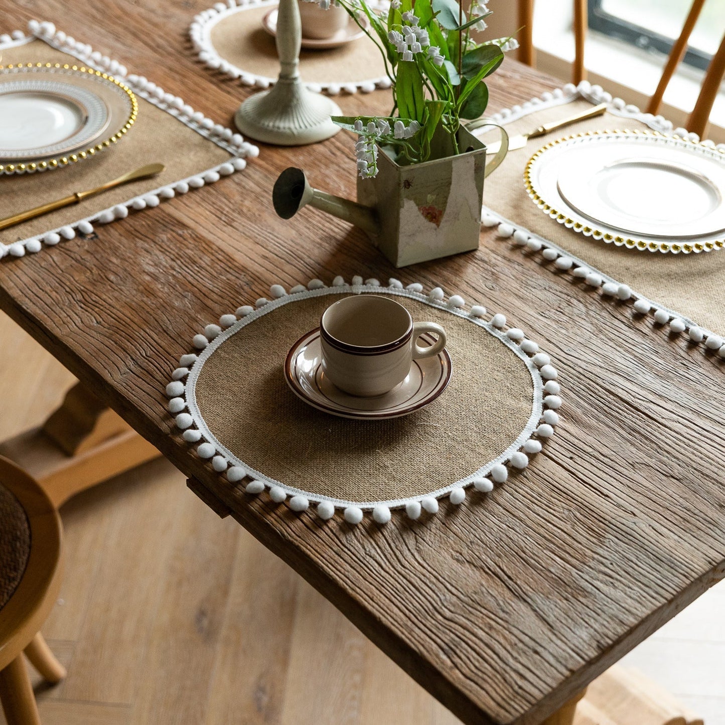Farmhouse Vintage Jute Placemat with Tassels, Round Bowl Mat, Rectangular Heat Resistant Table Mat & Napkin