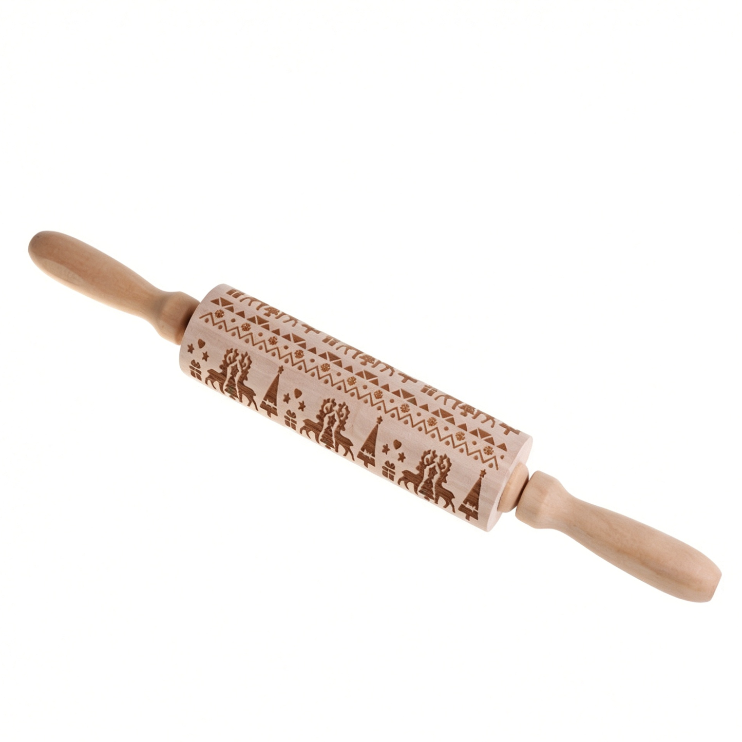 Christmas Wooden Embossing Rolling Pin – Engraved Cookie Dough Roller for Holiday Baking & DIY Crafts
