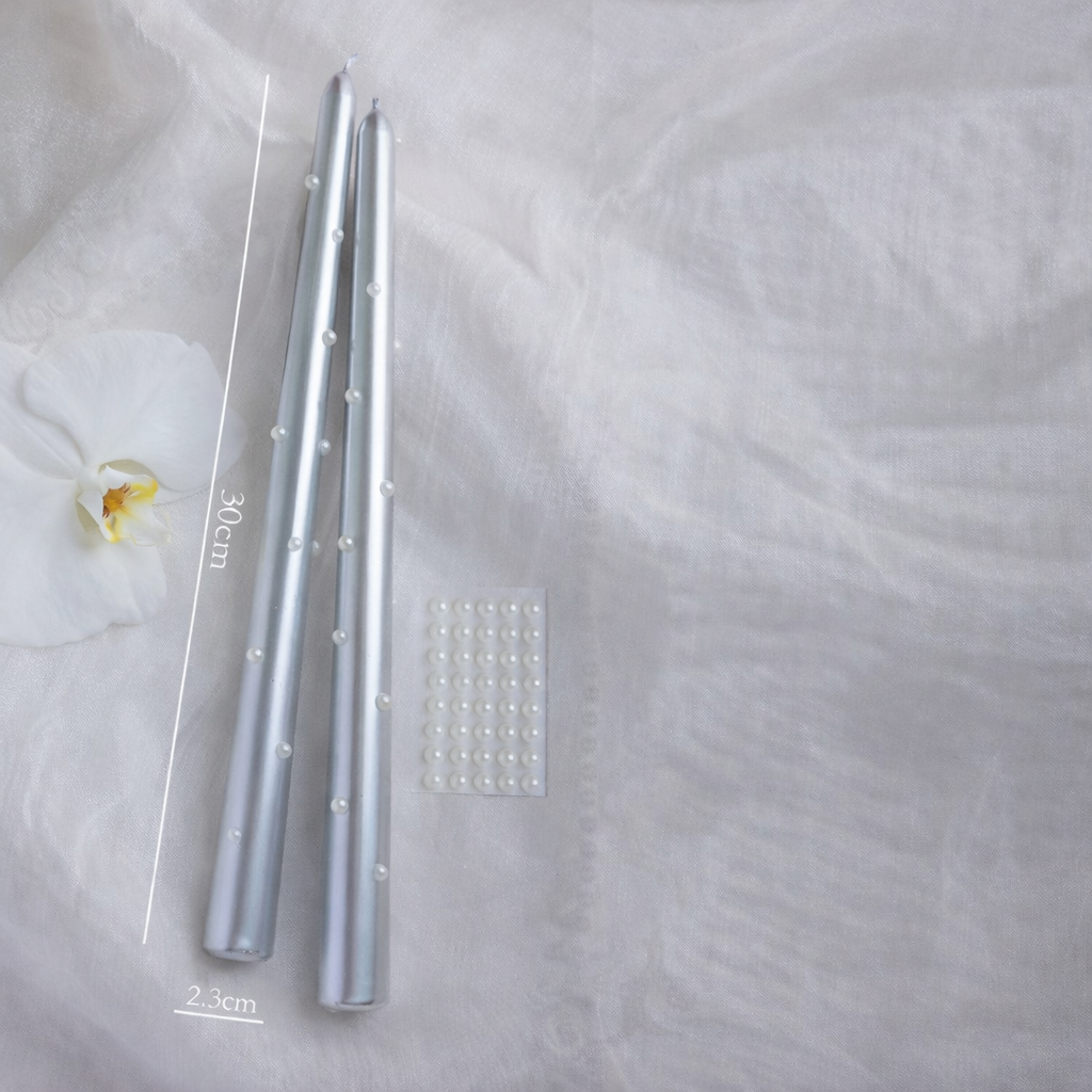 12” Pearl Taper Candles, Smokeless Soy Blend – Set of 2