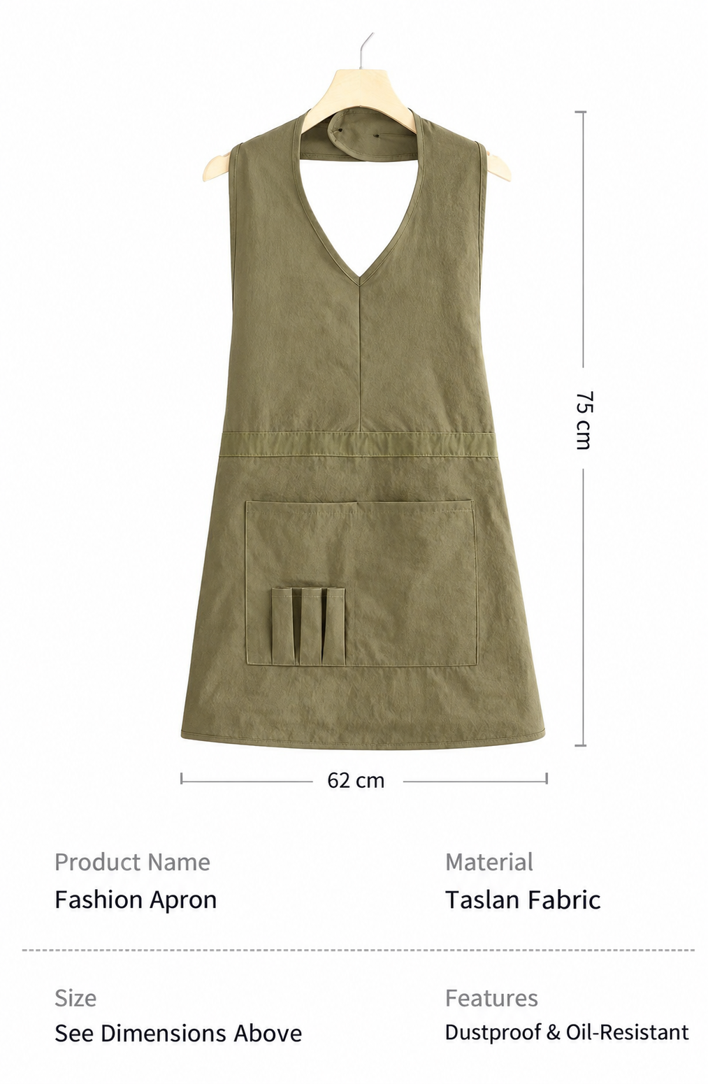 Taslon Work Apron with Large Pocket – Lightweight Pullover Kitchen Apron