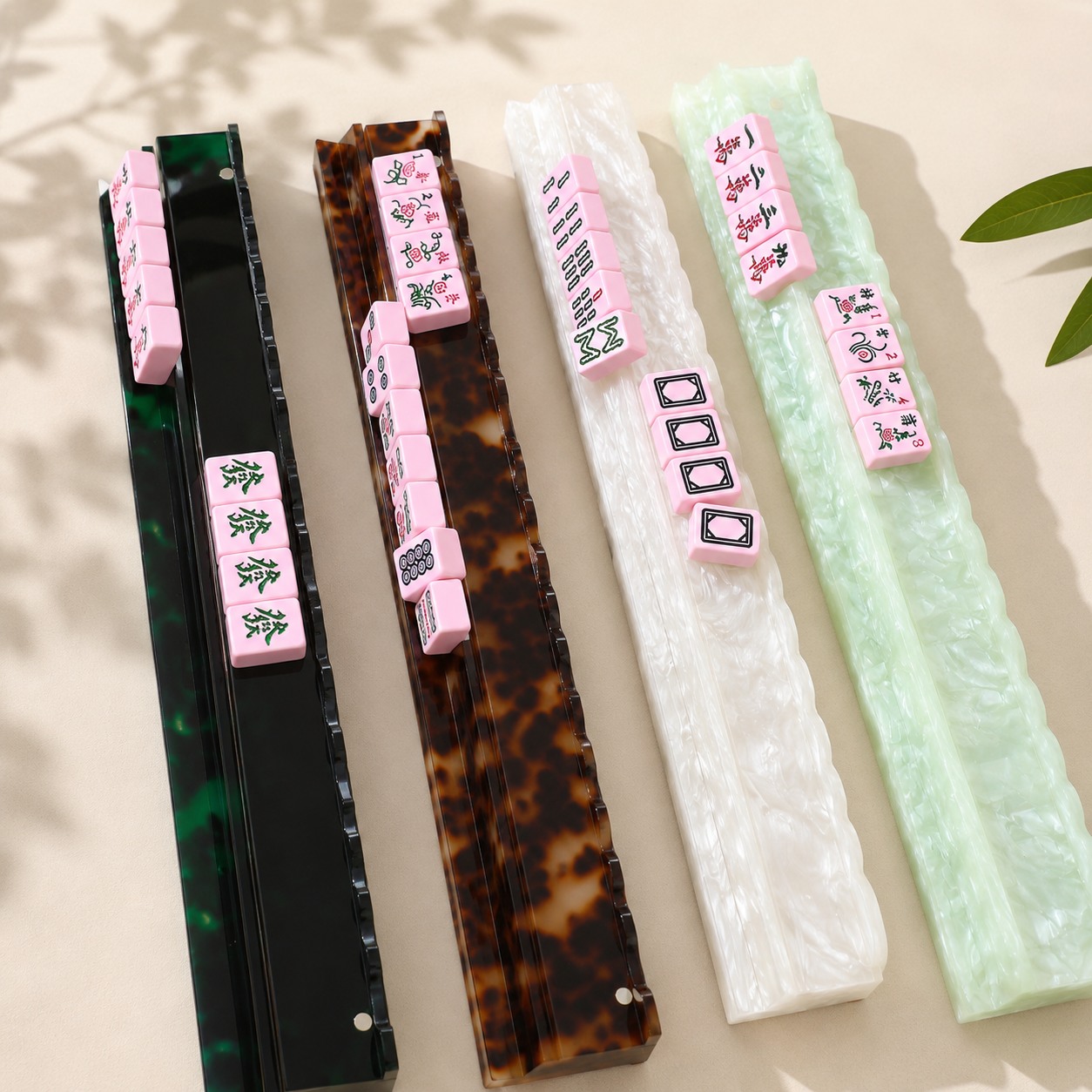 American Mahjong Racks Set – 20" Acrylic Tile Racks & Pushers (Set of 4)