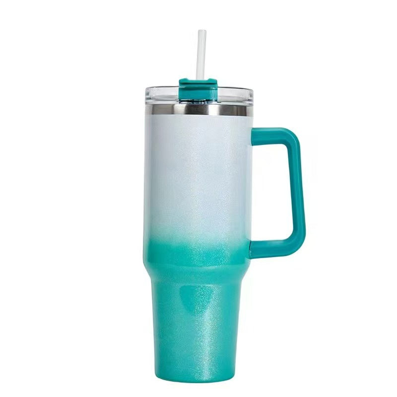 Gradient Color 40oz Stainless Steel Insulated Tumbler with Handle & Straw – Large Capacity Travel Mug