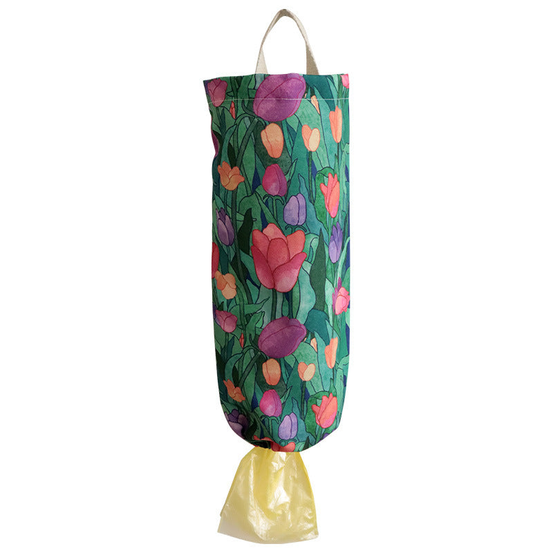Waterproof Printed Plastic Bag Holder, Hanging Kitchen Storage Organizer Bag