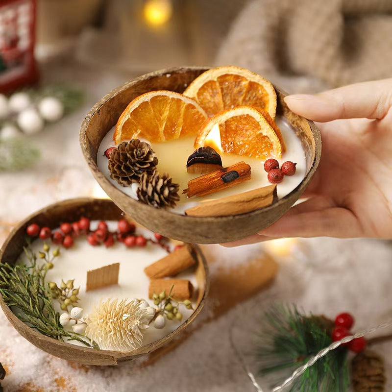 Coconut Bowl Scented Candle with Dried Flowers