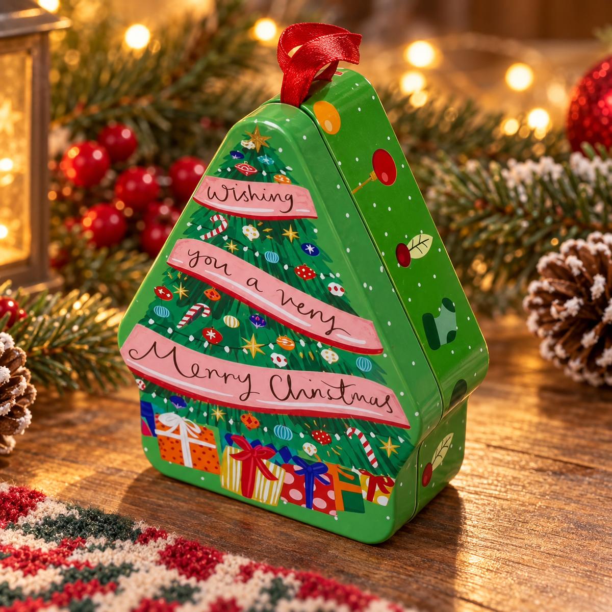Christmas Tinplate Candy Box Ornament – Tree and Star Shaped Hanging Gift Tin