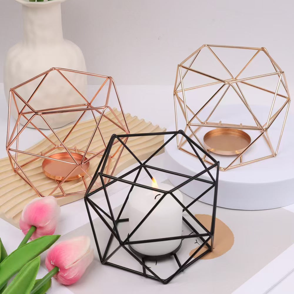 Geometric Iron Candleholder Set, Modern Decorative Ornament