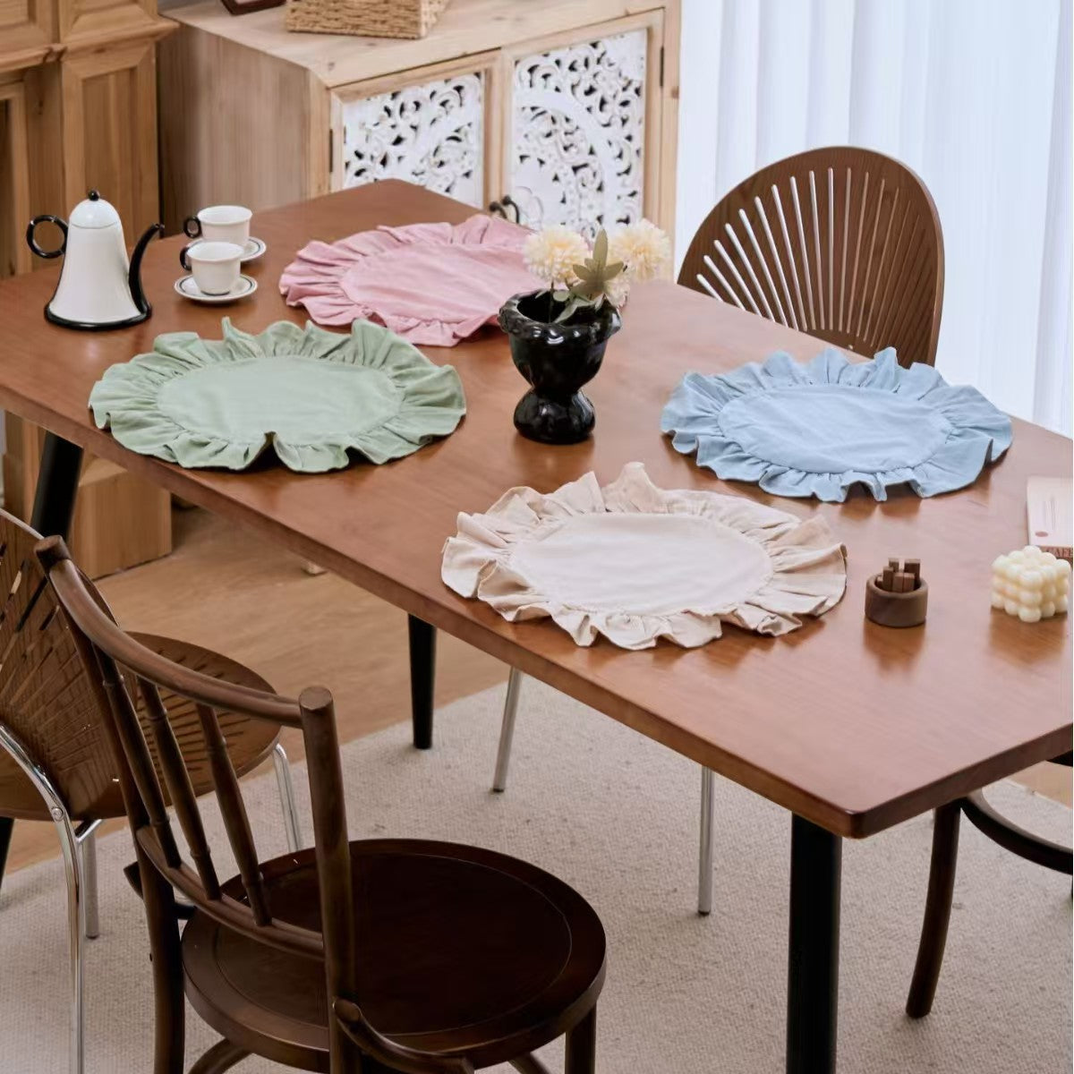 Solid Color Ruffle Placemat Round Dining Table Mat