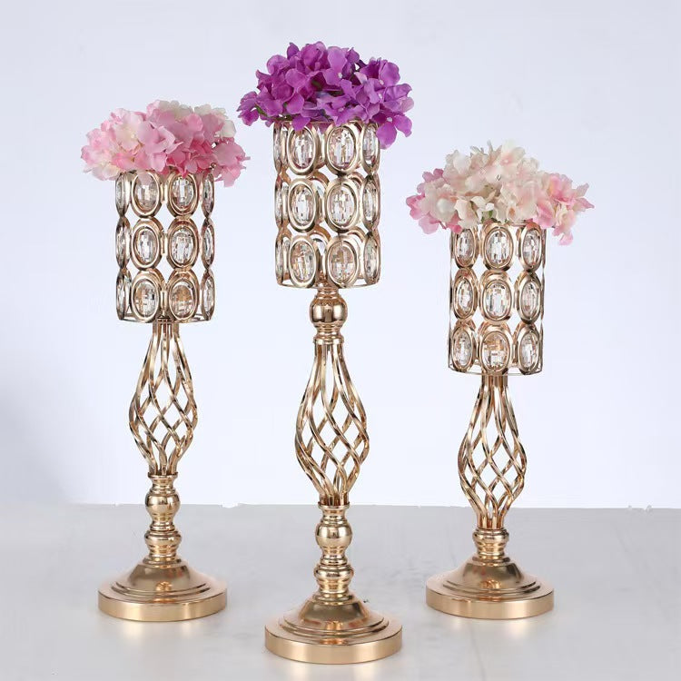 Heavy Duty Exquisite Twisted Crystal Iron Candleholder, Luxury Decorative Home Accent