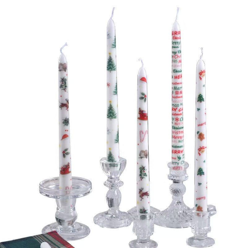 25cm Christmas Printed Taper Candles – Set of 2