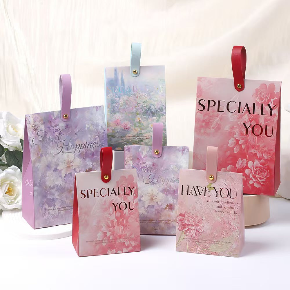 Oil Painting Style Candy Gift Bag Paper Handle Party Bag