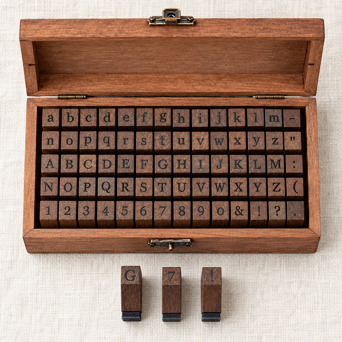 Vintage Alphabet and Number Stamp Set – 70-Piece Wooden Rubber Stamps in Storage Box