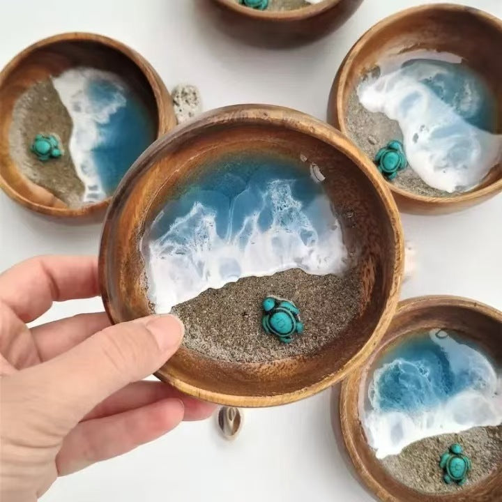 Ocean in a Bowl Handmade Resin Figurine Coastal Beach Scene Decorative Ornament Miniature Sea World Display Home Decor