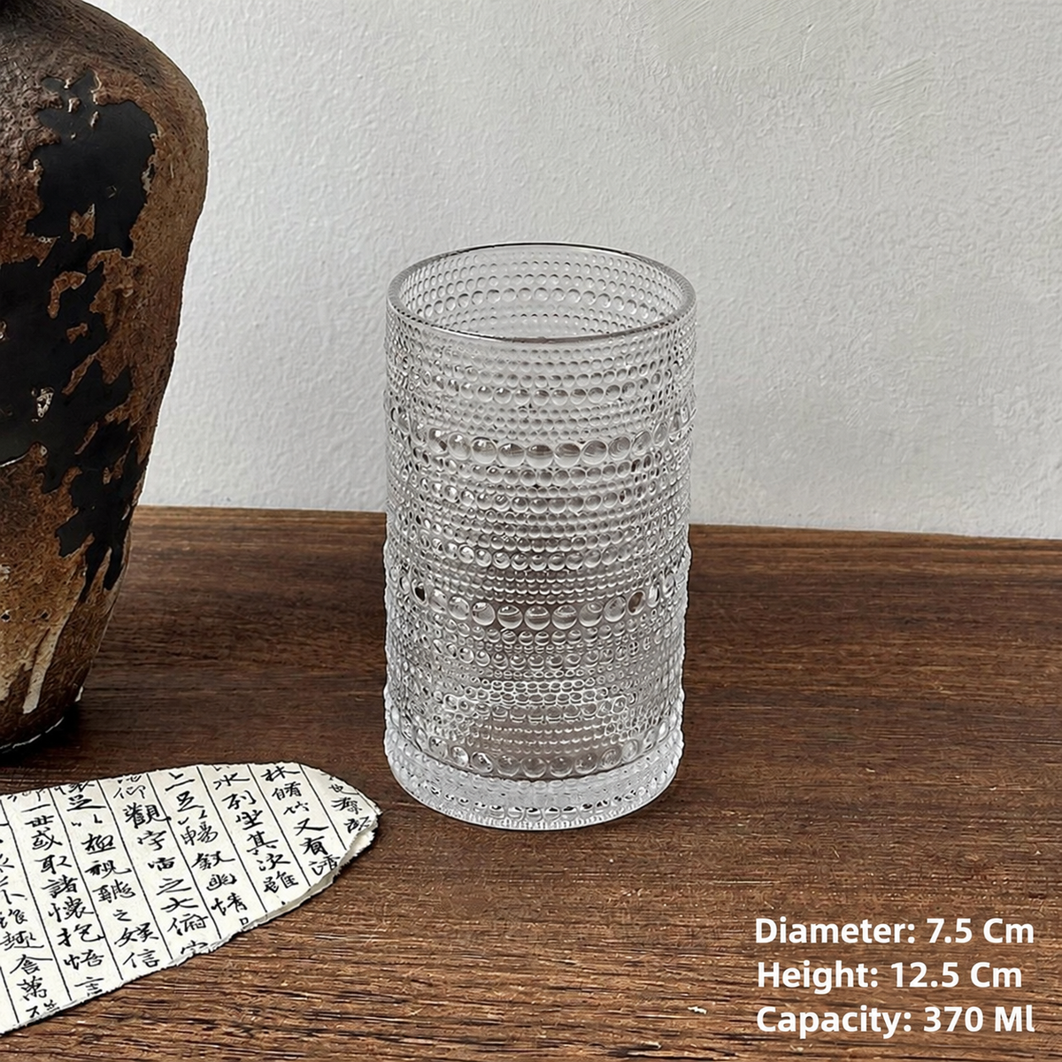 Vintage Hobnail Glass Tumbler, Clear Textured Drinking Glass