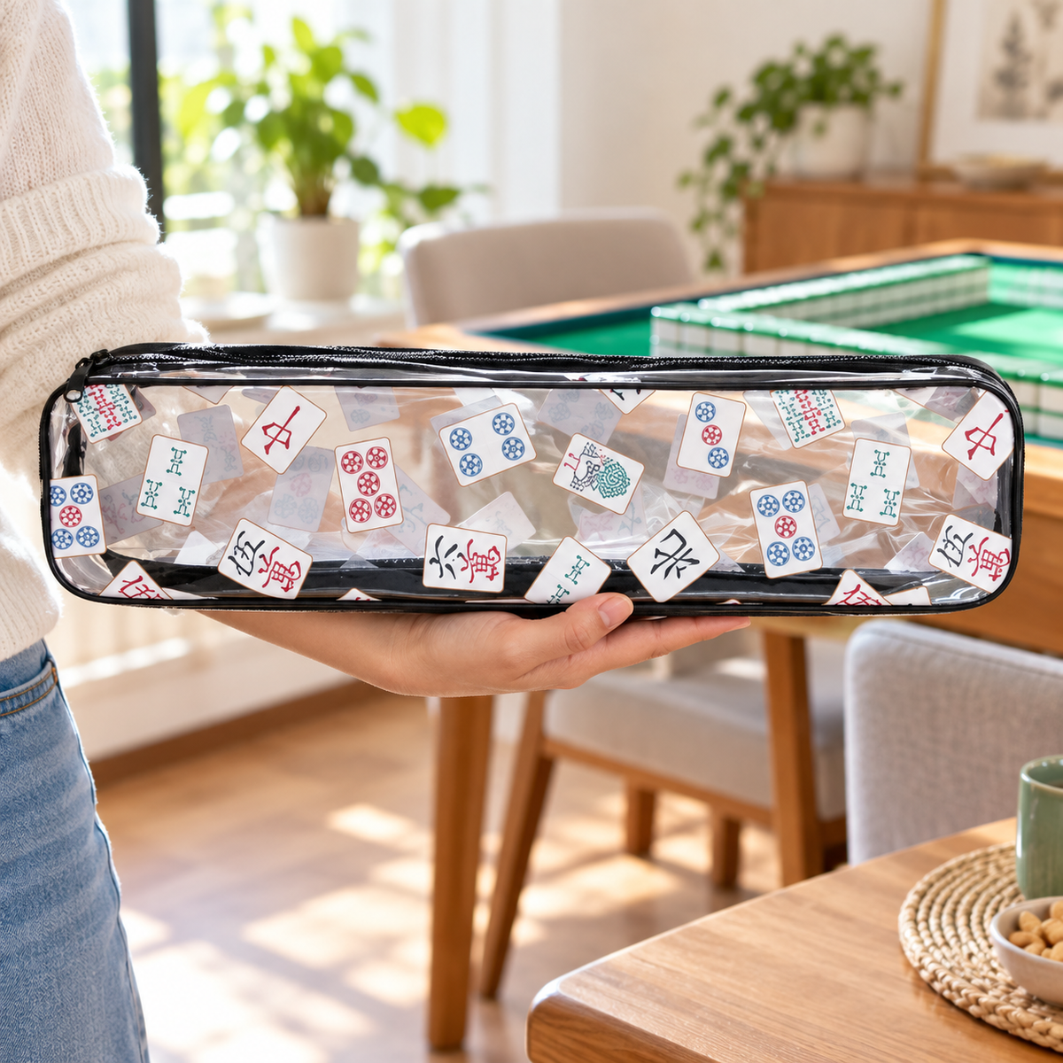 Mahjong Rack Carrying Bag – Printed Zipper Storage Case for Racks and Pushers