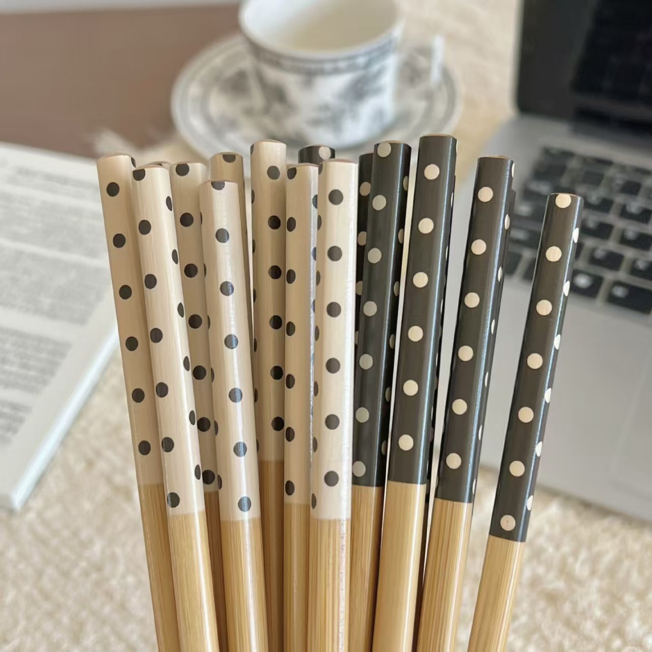 24cm Bamboo Chopsticks Polka Dot Reusable Tableware