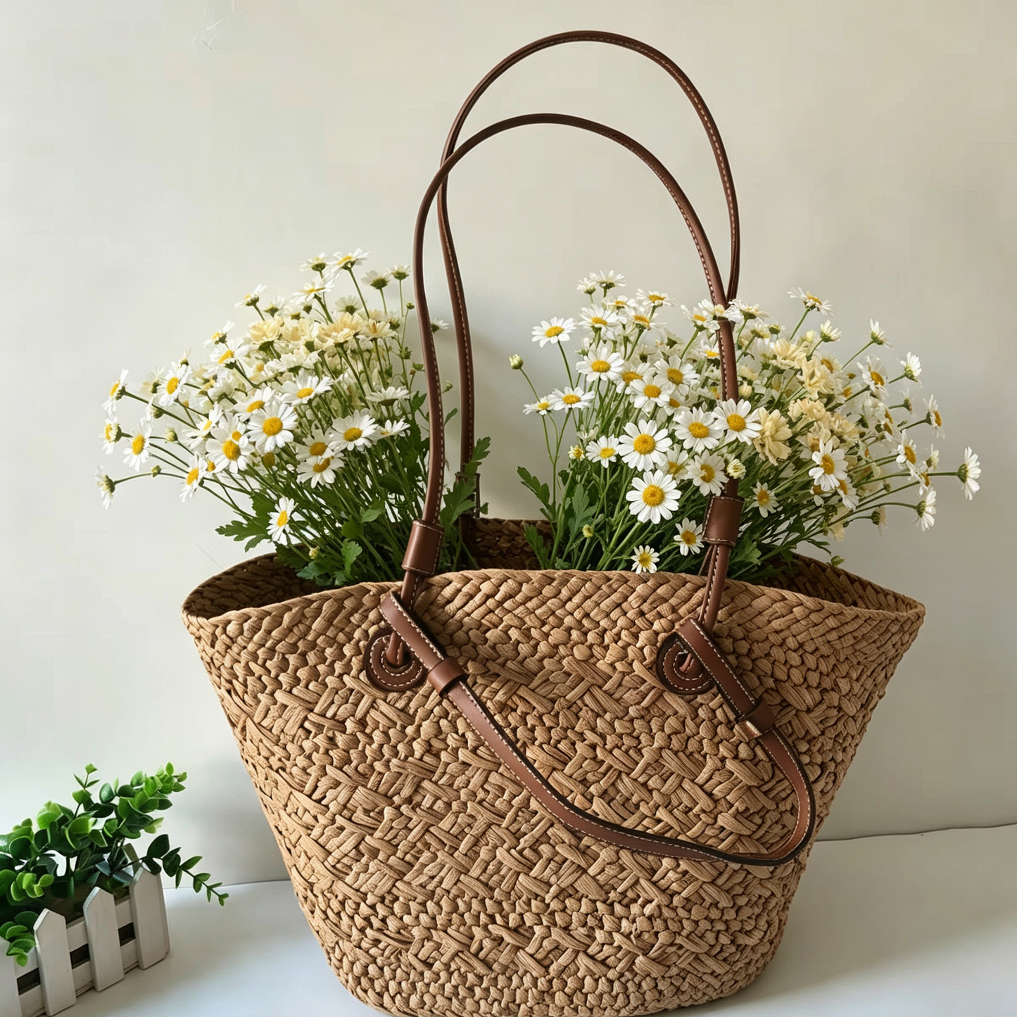 Large Woven Straw Tote Bag – Chinese Inspired Plaid Design Handbag for Summer Travel & Daily Use