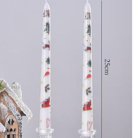 Christmas Pattern Taper Candles 25cm – Set of 2