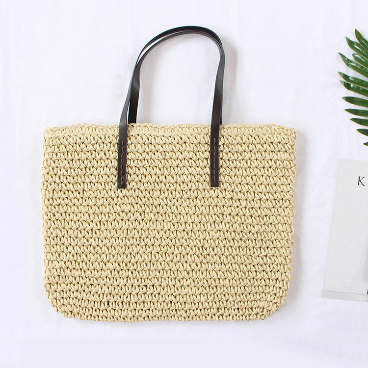 Minimalist Woven Straw Shoulder Bag – Medium Square Tote with Zipper Closure for Summer Style