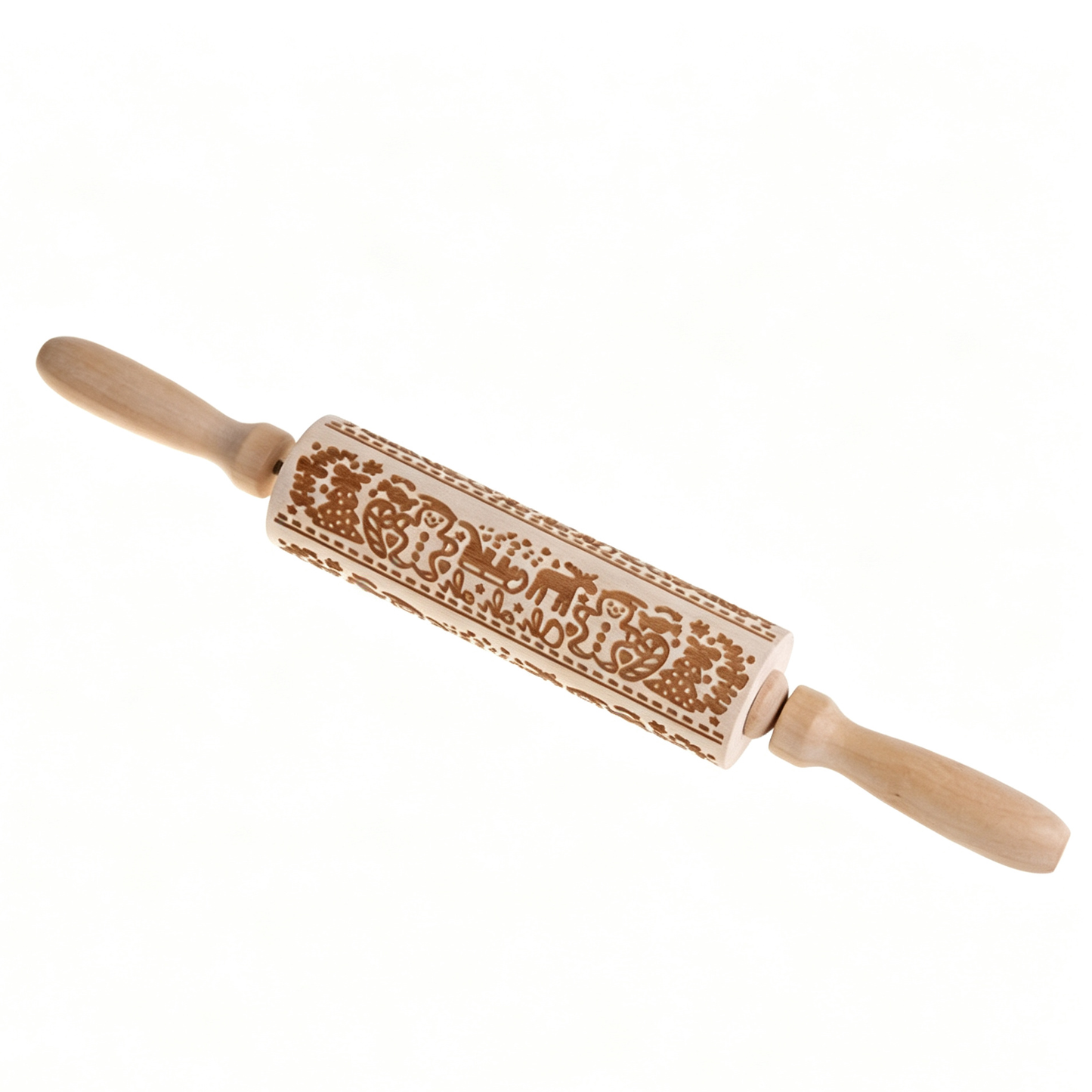 Christmas Wooden Embossing Rolling Pin – Engraved Cookie Dough Roller for Holiday Baking & DIY Crafts