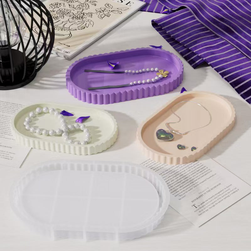 Oval Ribbed Gear Wave Resin Mold DIY Plaster Tray Casting Mold Decorative Organizer Tray Making Silicone Mold Set