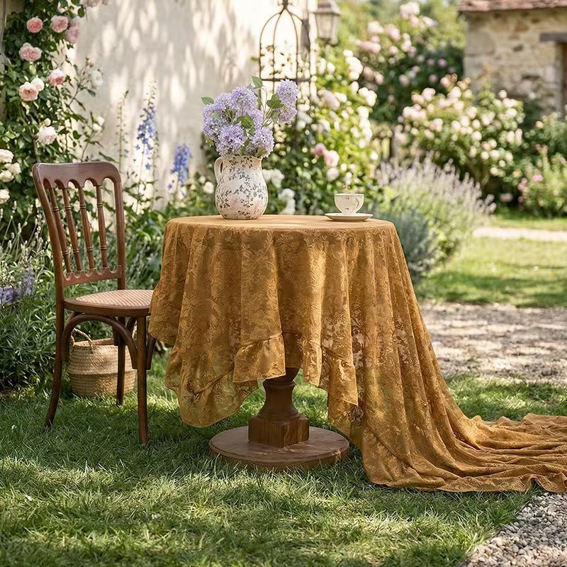 French Ruffled Lace Tablecloth Hollow Out Rectangular Table Cover