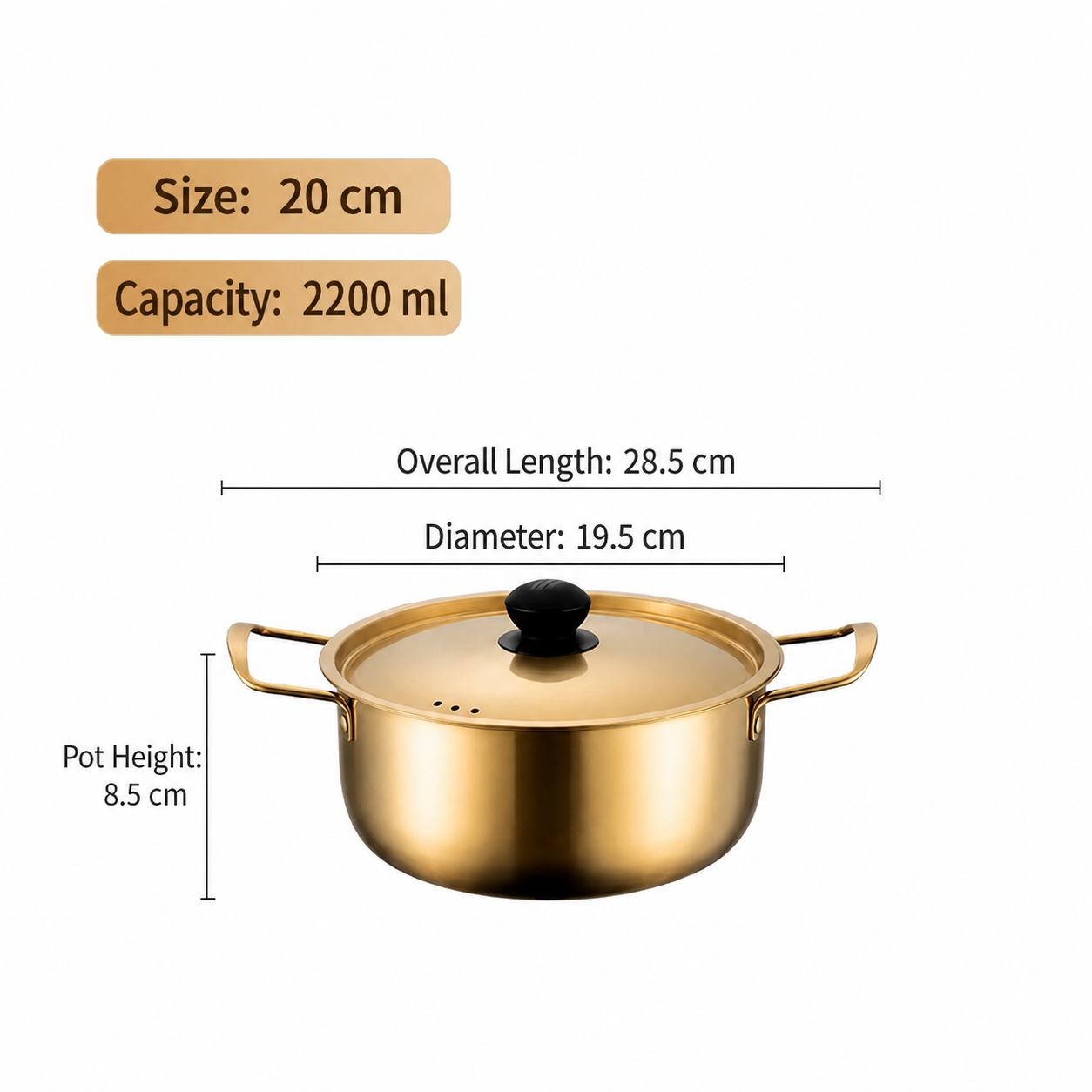 Gold Stainless Steel Hot Pot with Lid – Elegant Soup Pot Large Capacity Cooking Pot