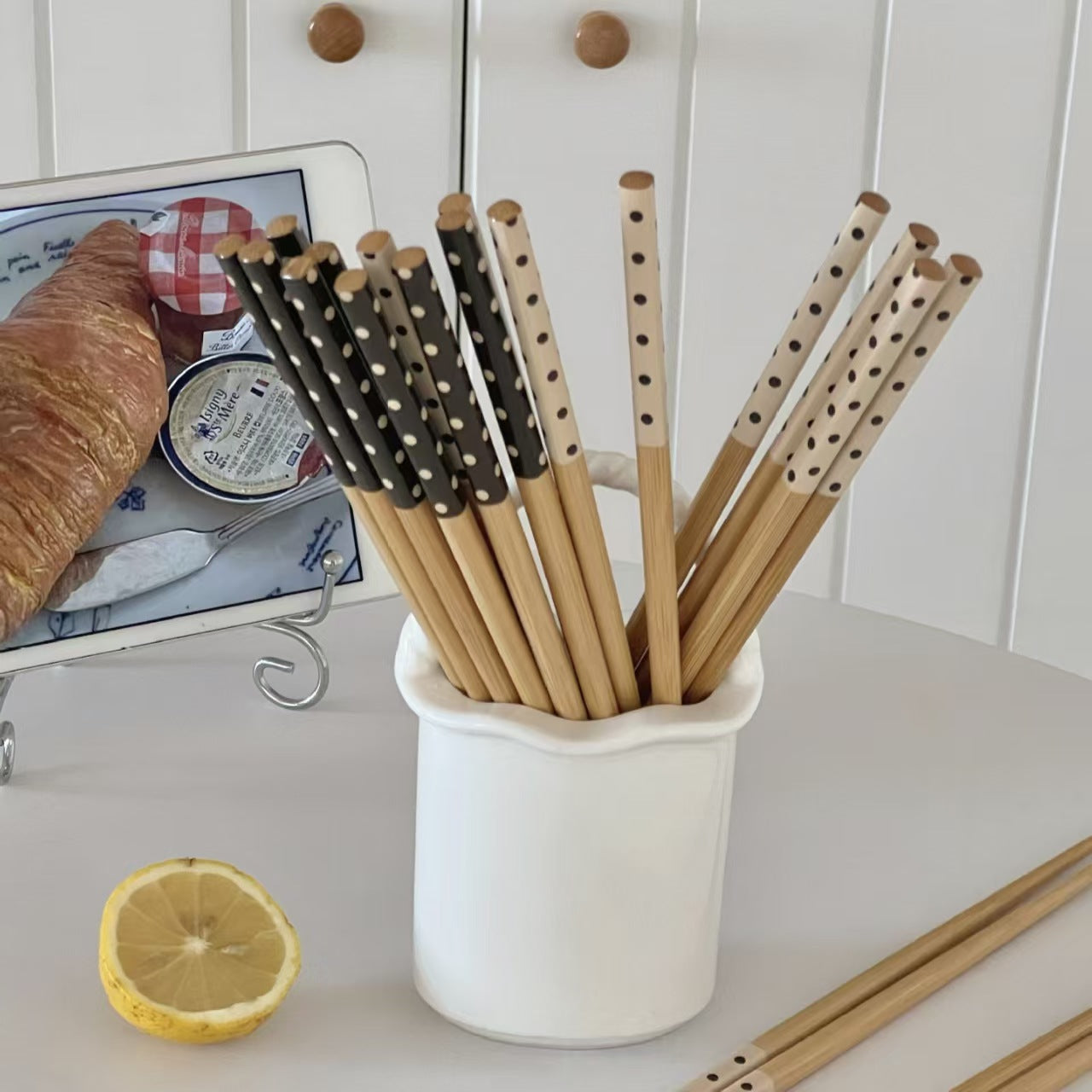 24cm Bamboo Chopsticks Polka Dot Reusable Tableware