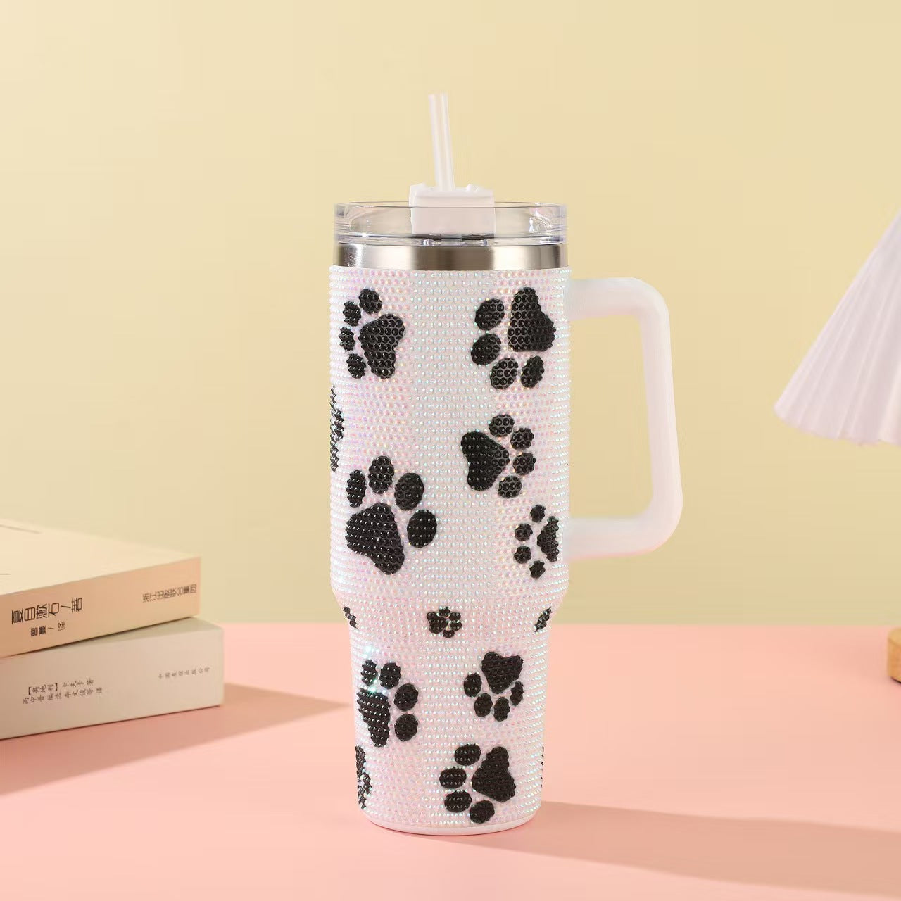 Rhinestone Embellished 40oz Stainless Steel Insulated Tumbler with Straw – Double Wall Sparkling Travel Mug