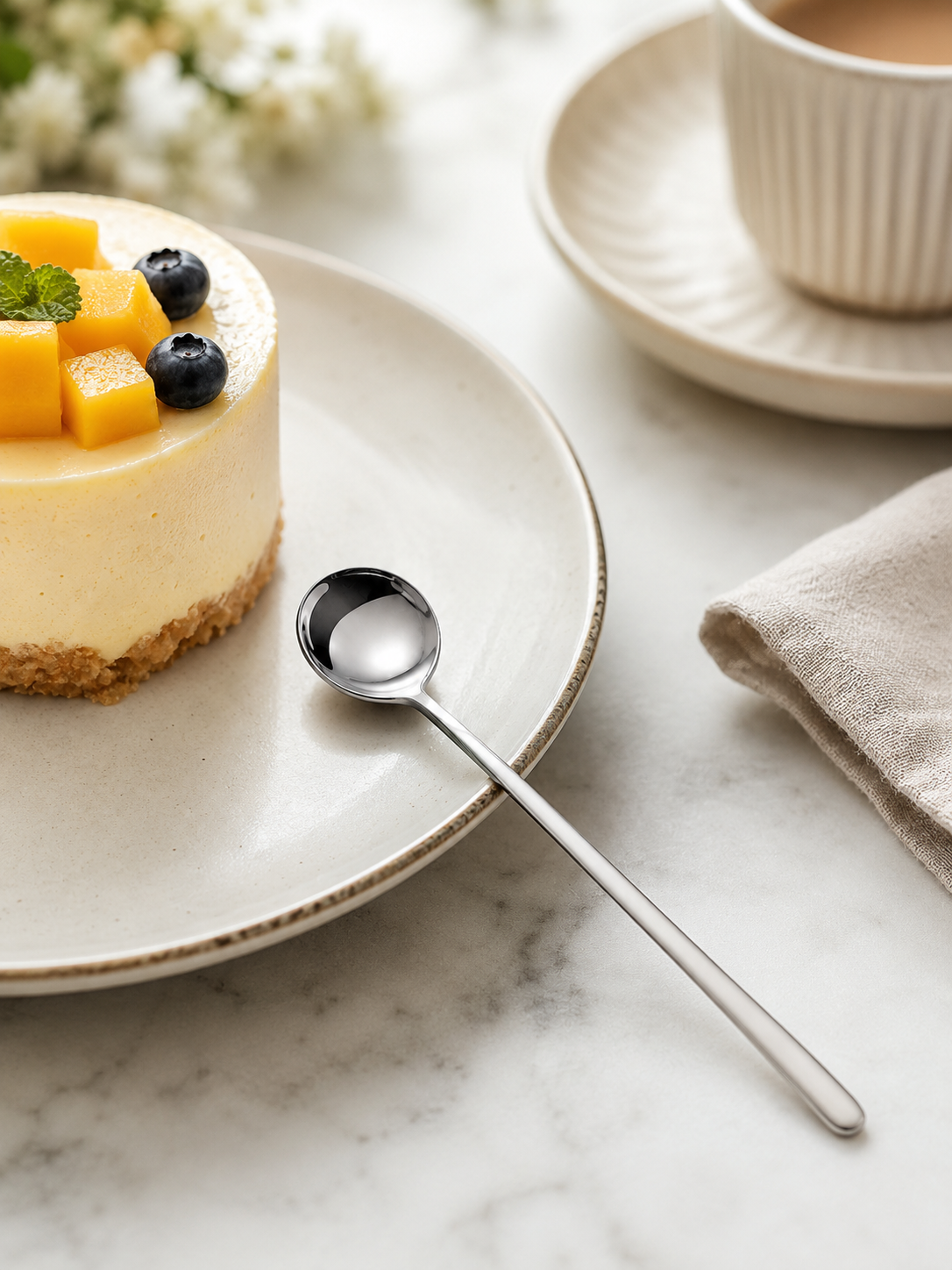 304 Stainless Steel Mini Dessert Spoon | Elegant Long Handle Coffee & Caviar Spoon