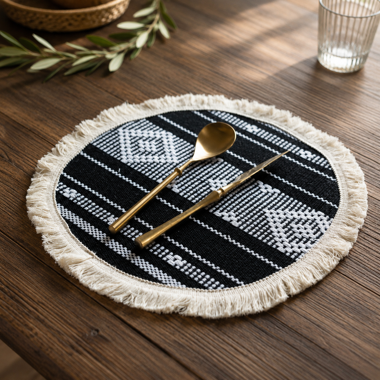 Boho Woven Round Placemat, Farmhouse Heat Resistant Table Mat