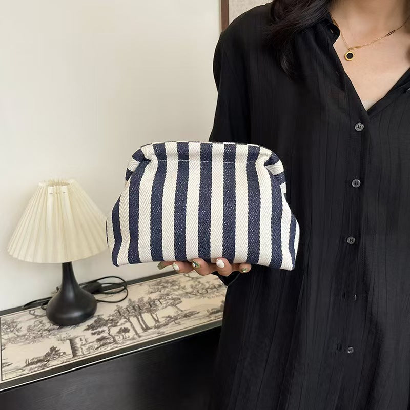 Color Block Striped Canvas Storage Bag