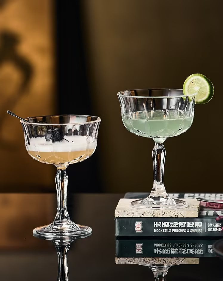 Retro Cut Crystal Stemmed Wine Glasses 250ML, Set of 2