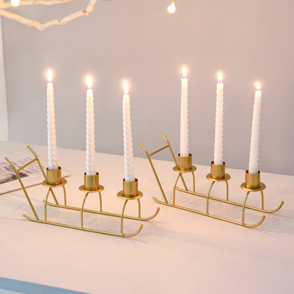 Three Head Sleigh Candleholder Base, Iron Craft Decor