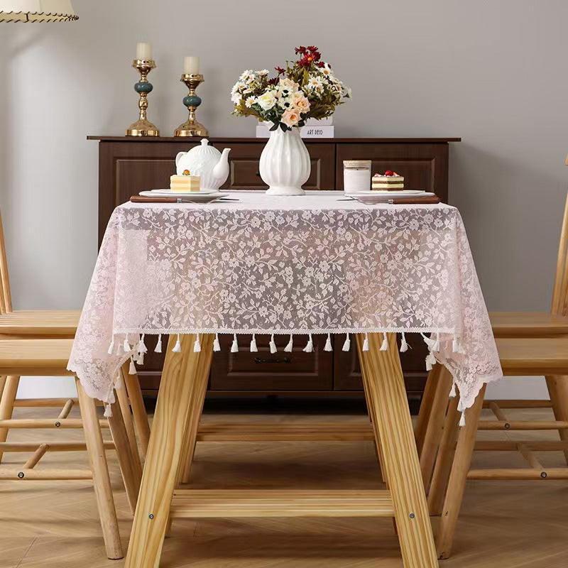French Floral Lace Tablecloth Tassel Rectangular Table Cover
