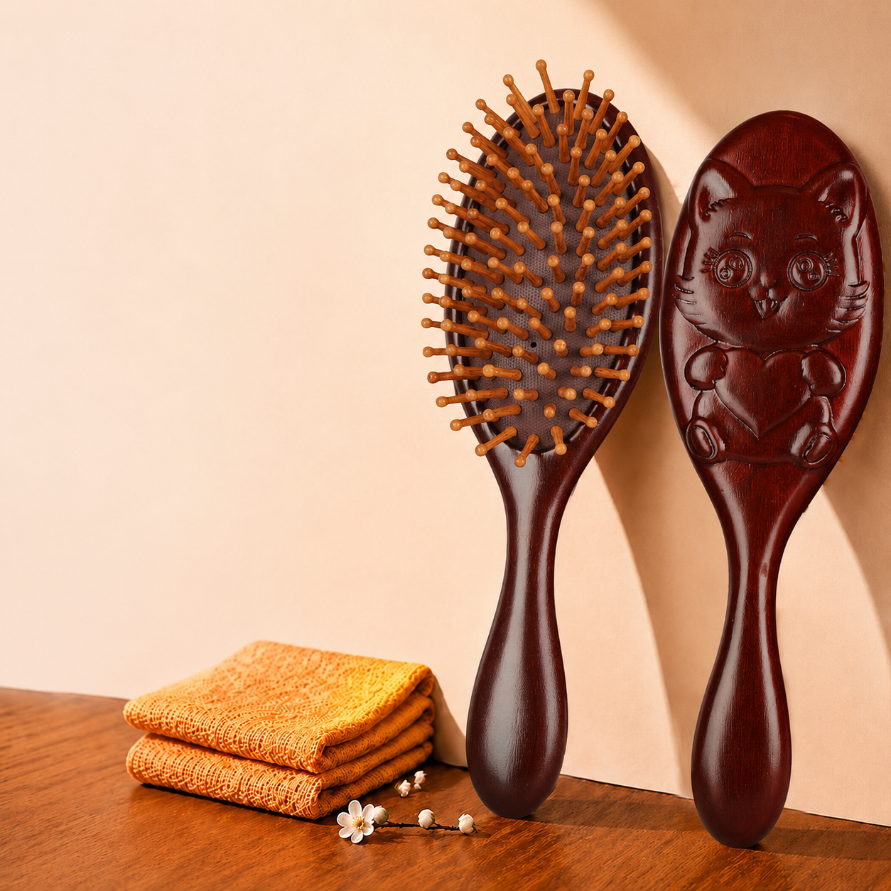 Natural Wood Air Cushion Hair Brush – Gentle Anti-Static Detangling Massage Comb