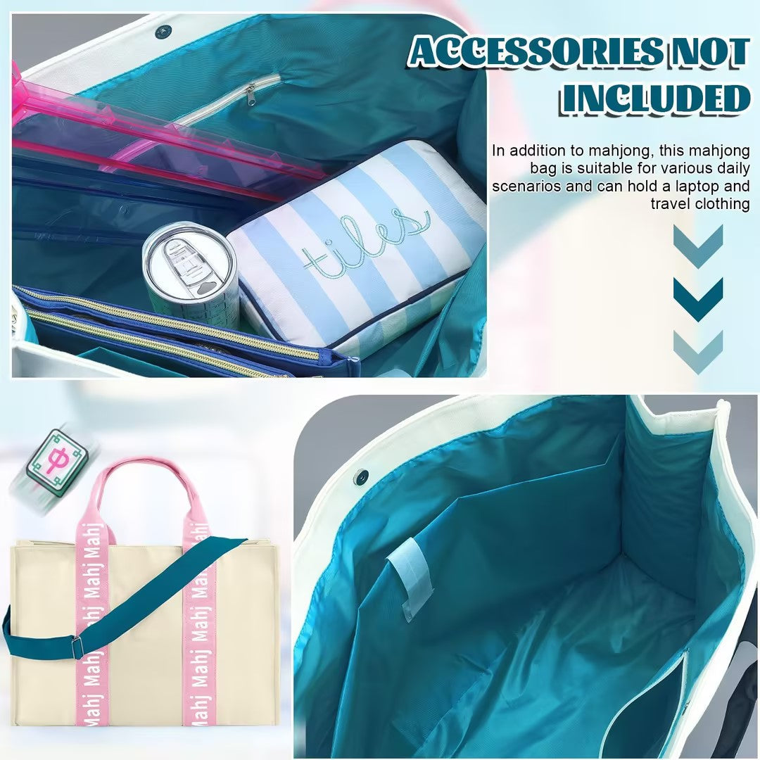 Mahjong Tote Bag – Large Canvas Shoulder Bag with Adjustable Strap